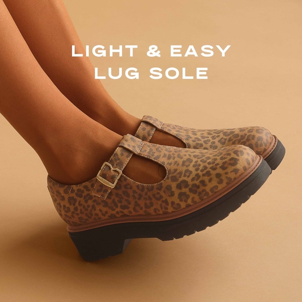 Dr Scholls Leopard Print Women's Mary Jane Shoes with Lug Sole